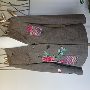 Refashioned/ Upcycled Khaki Brown Embellished Blazer